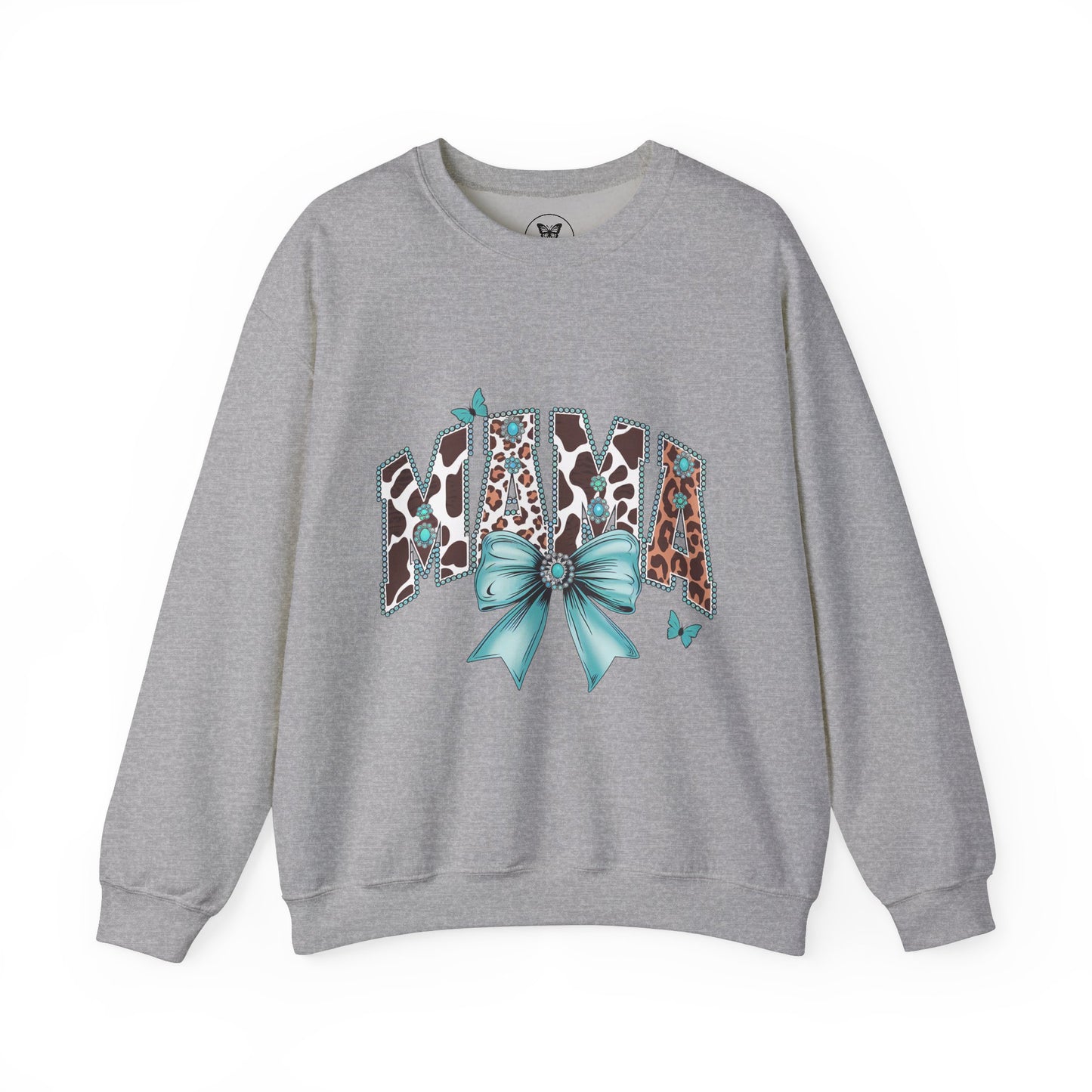 Unisex Sweatshirt - Mama Coquette Cow Turquoise Bow