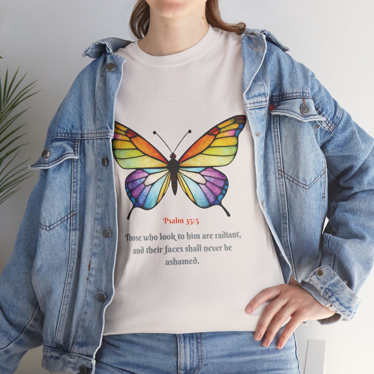 Psalm 35:5 Stained-Glass Butterfly Christian Tee