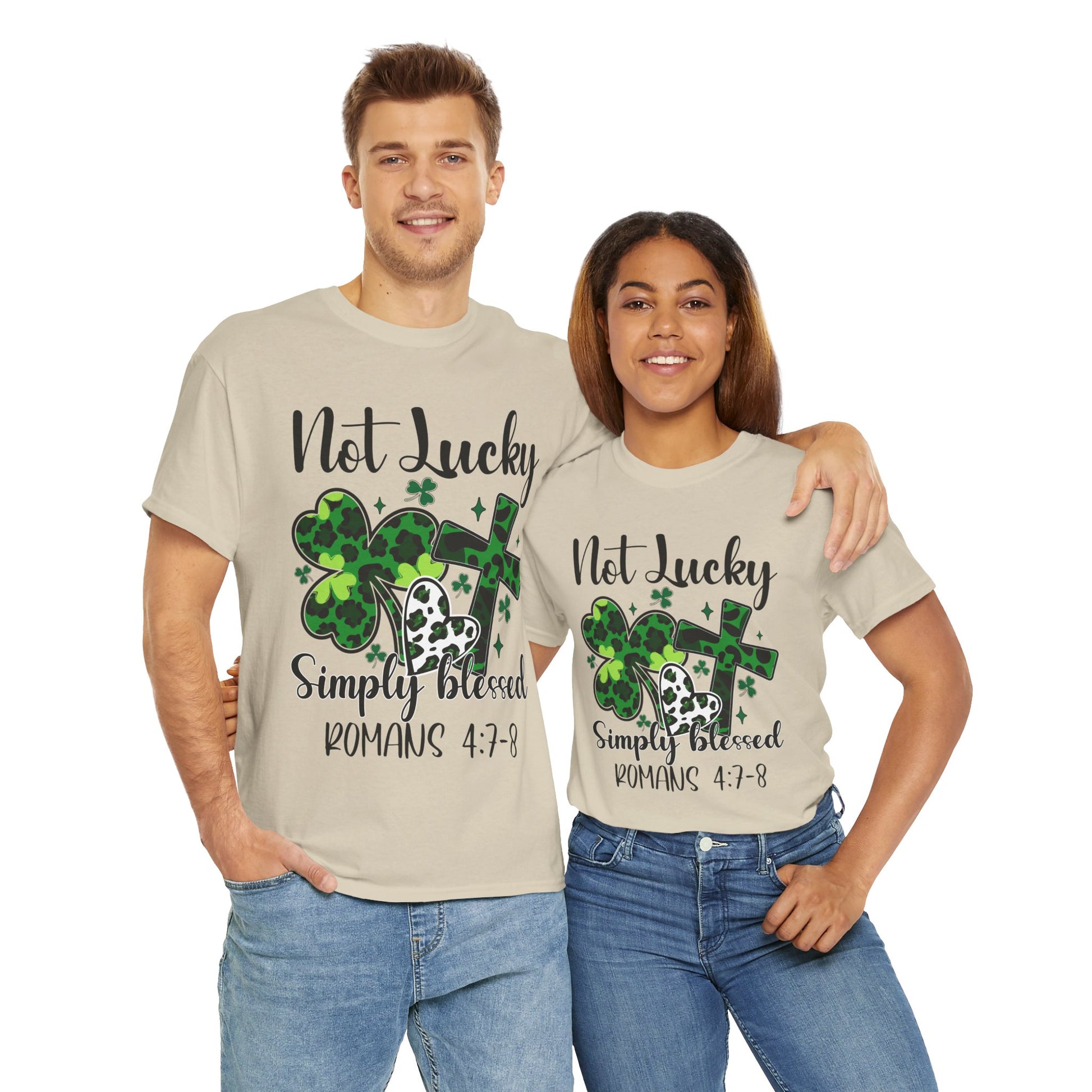 Unisex Tee - "Not Lucky Just Blessed" Romans 4:7-8 - Motor Girl Boutique