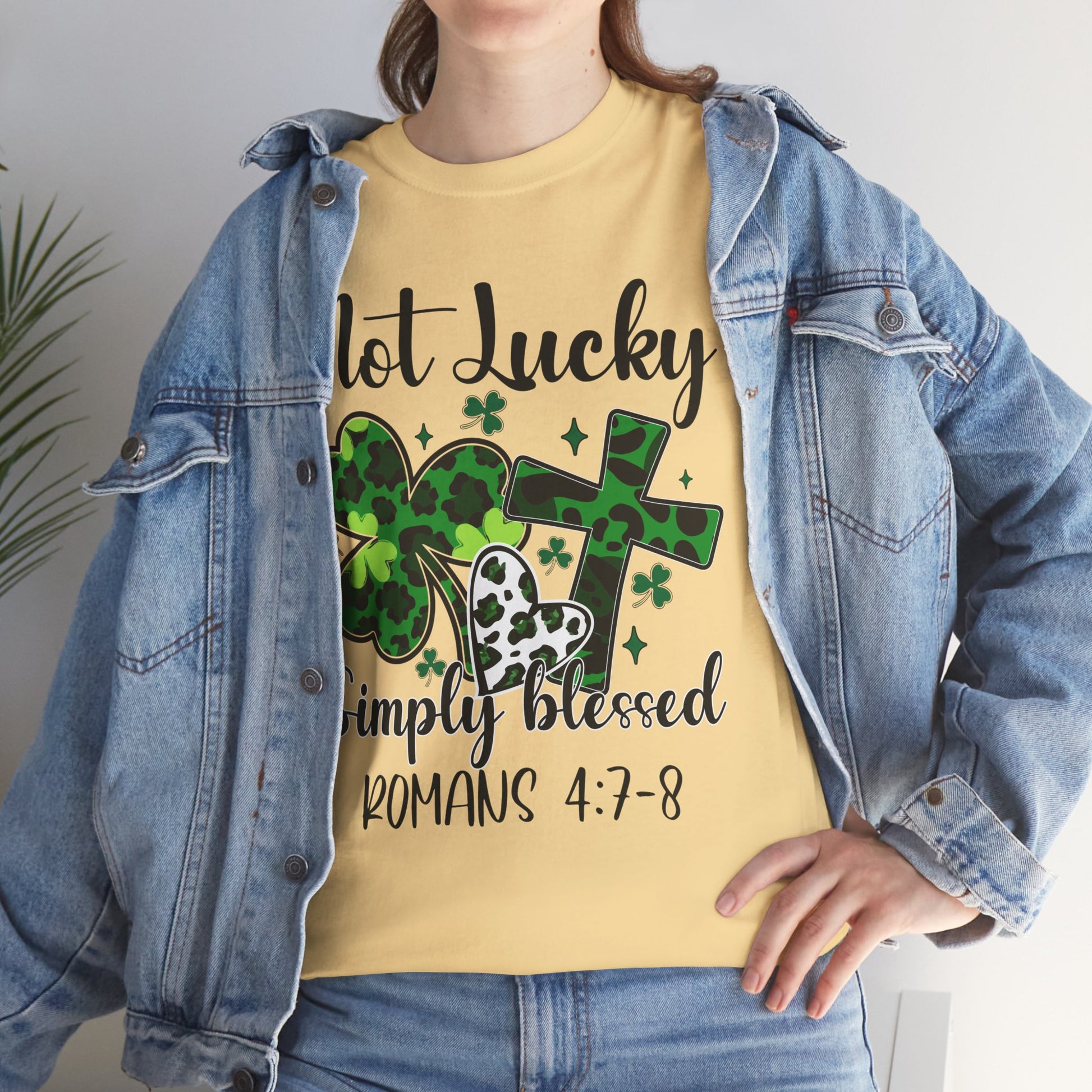 Unisex Tee - "Not Lucky Just Blessed" Romans 4:7-8 - Motor Girl Boutique