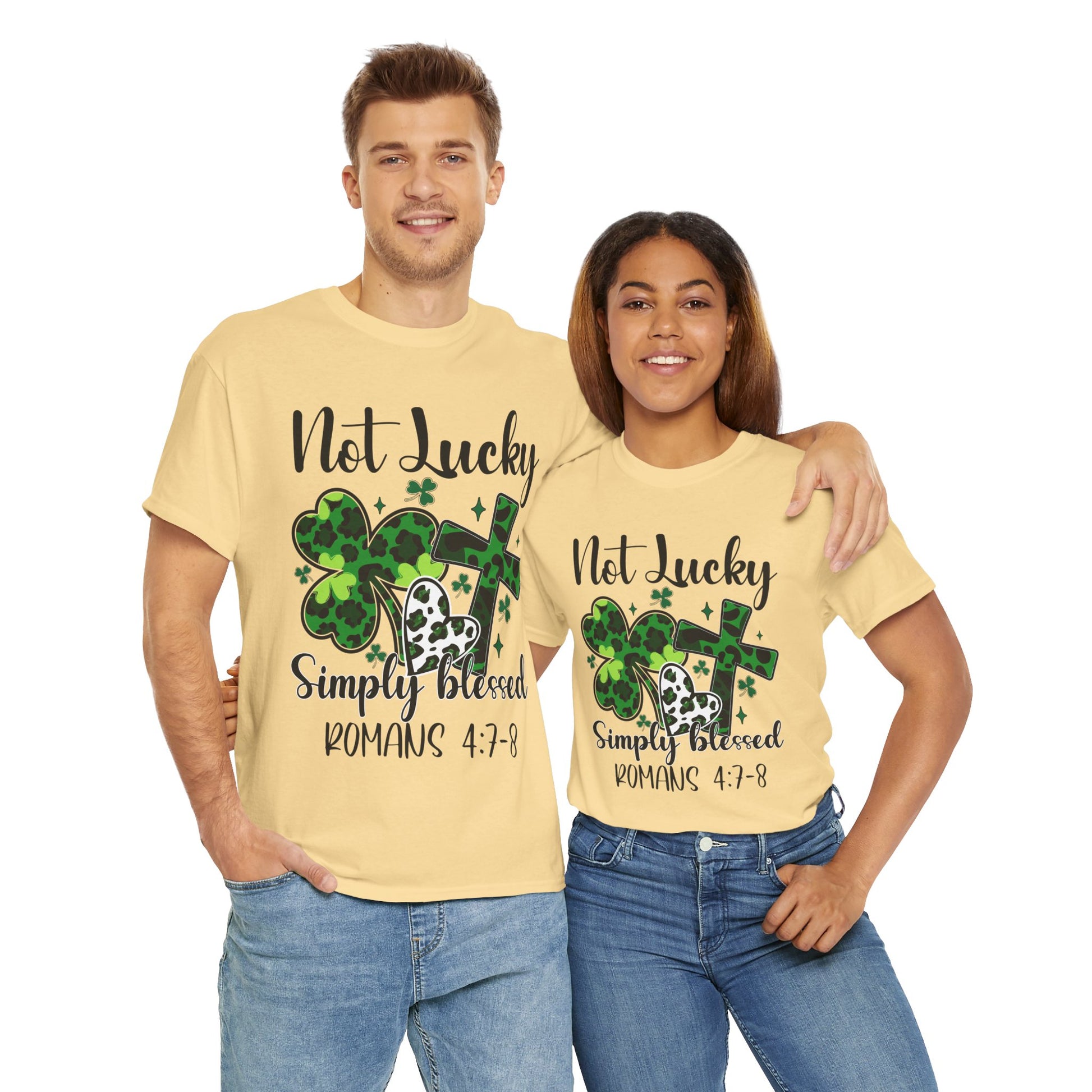 Unisex Tee - "Not Lucky Just Blessed" Romans 4:7-8 - Motor Girl Boutique