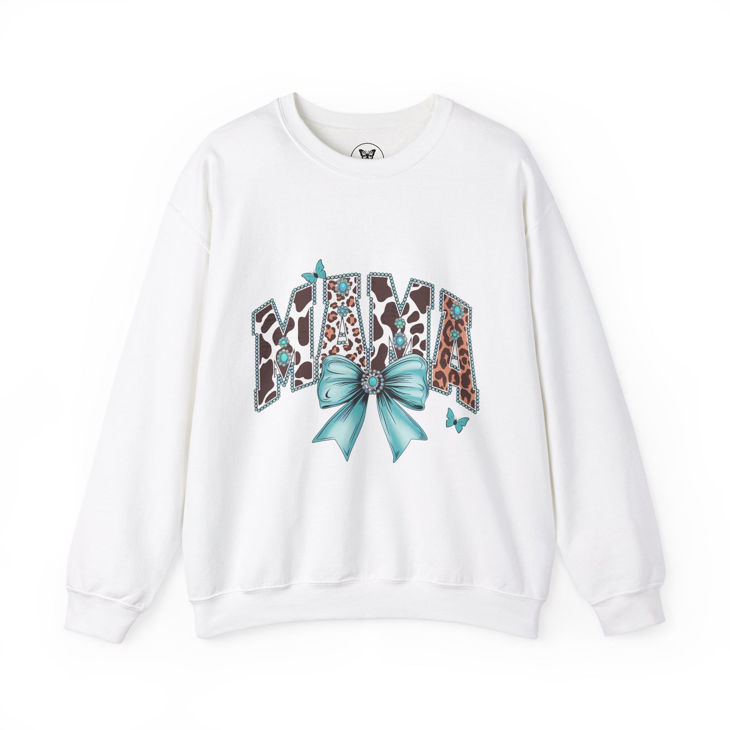 Unisex Sweatshirt - Mama Coquette Cow Turquoise Bow