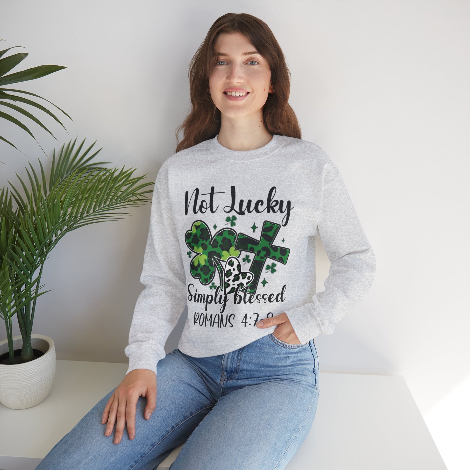 Unisex Sweatshirt - "Not lucky Just Blessed" Romans 4:7-8 - Motor Girl Boutique