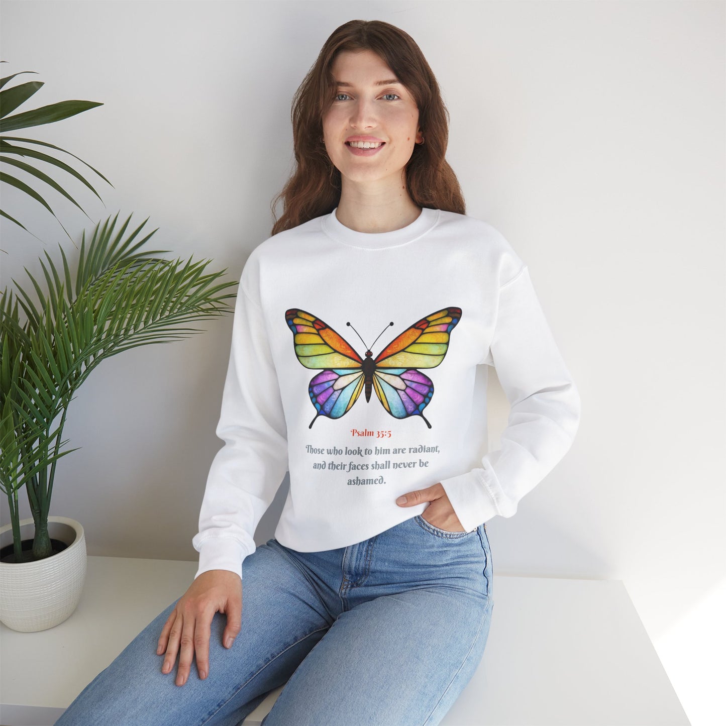 Psalm 35:5 Stained-Glass Butterfly Christian Sweatshirt