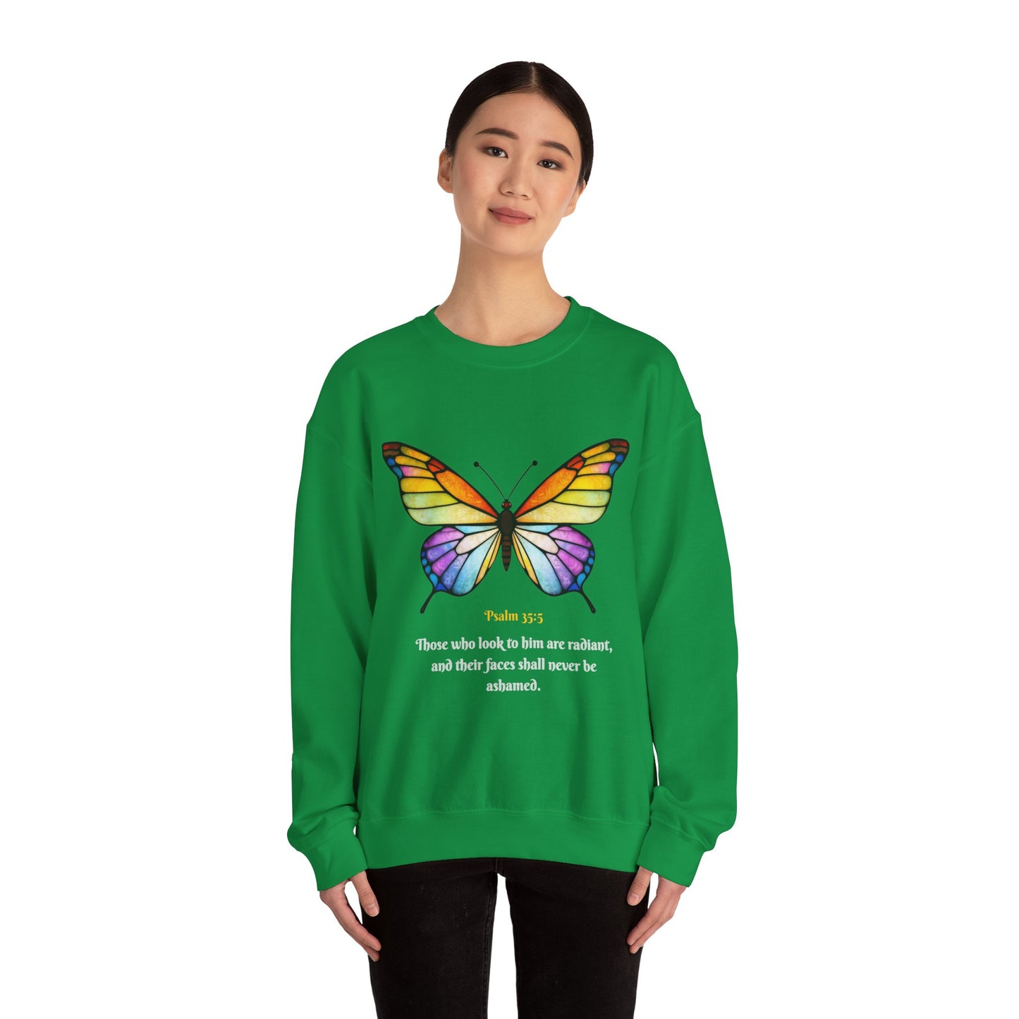 Psalm 35:5 Stained-Glass Butterfly Christian Sweatshirt