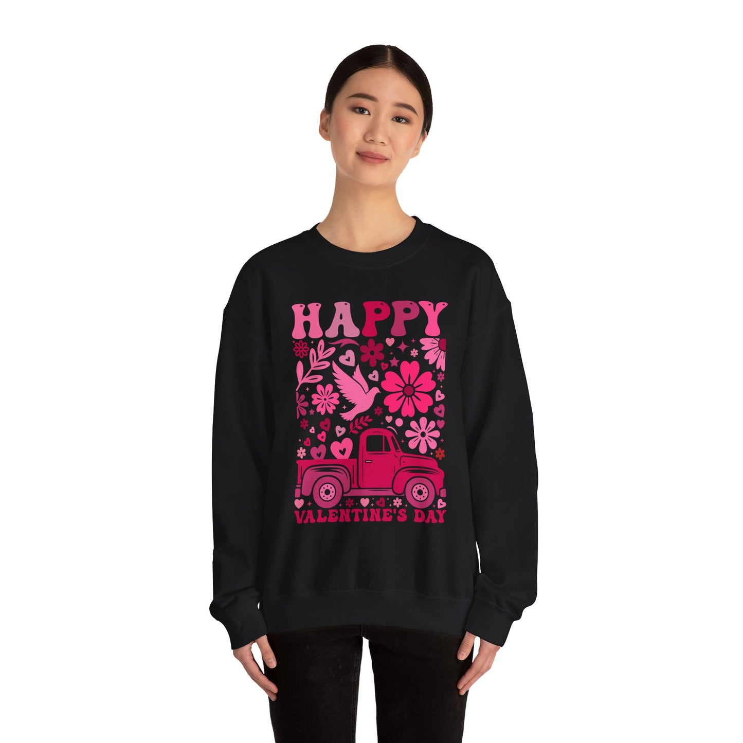 Boho Happy Valentine's Day Pickup Truck Unisex Sweatshirt