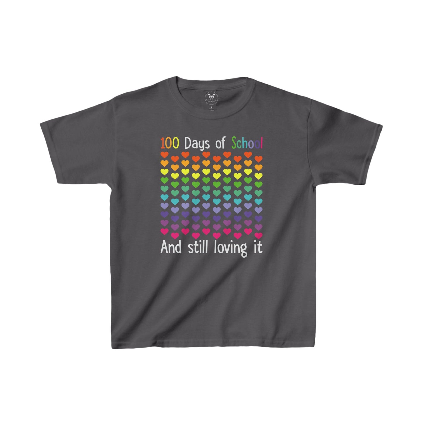 Kid's Tee - 100 days of school and still loving it rainbow heart pattern