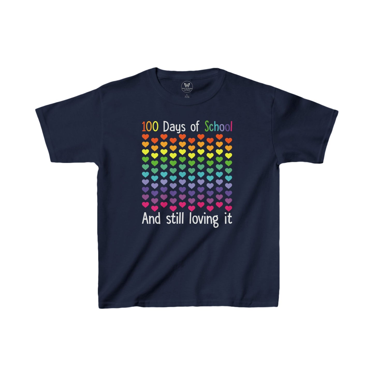 Kid's Tee - 100 days of school and still loving it rainbow heart pattern