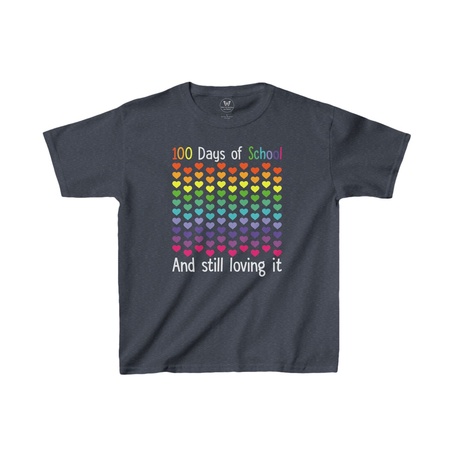 Kid's Tee - 100 days of school and still loving it rainbow heart pattern