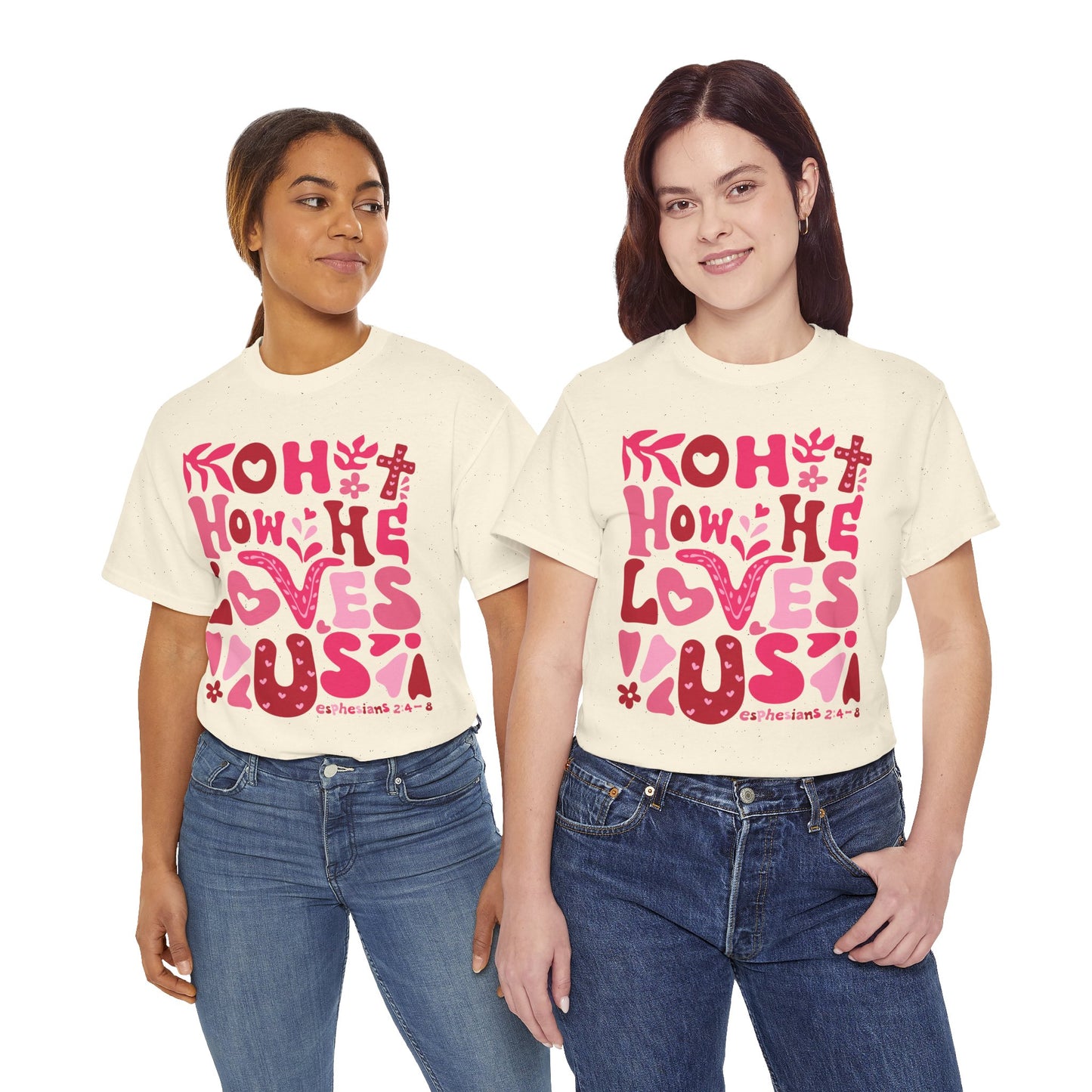 Boho How He Loves Us Christian Valentine Tee