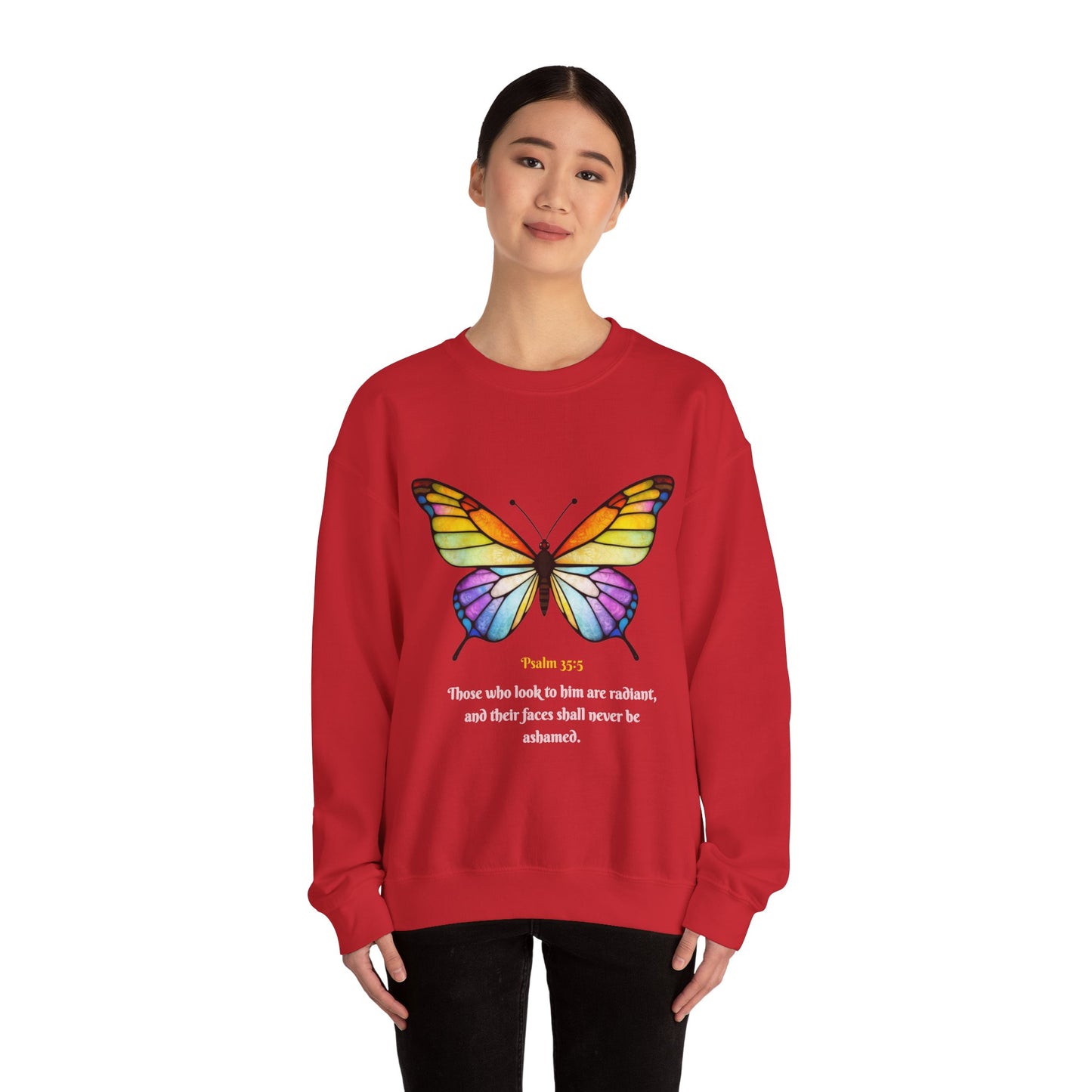 Psalm 35:5 Stained-Glass Butterfly Christian Sweatshirt