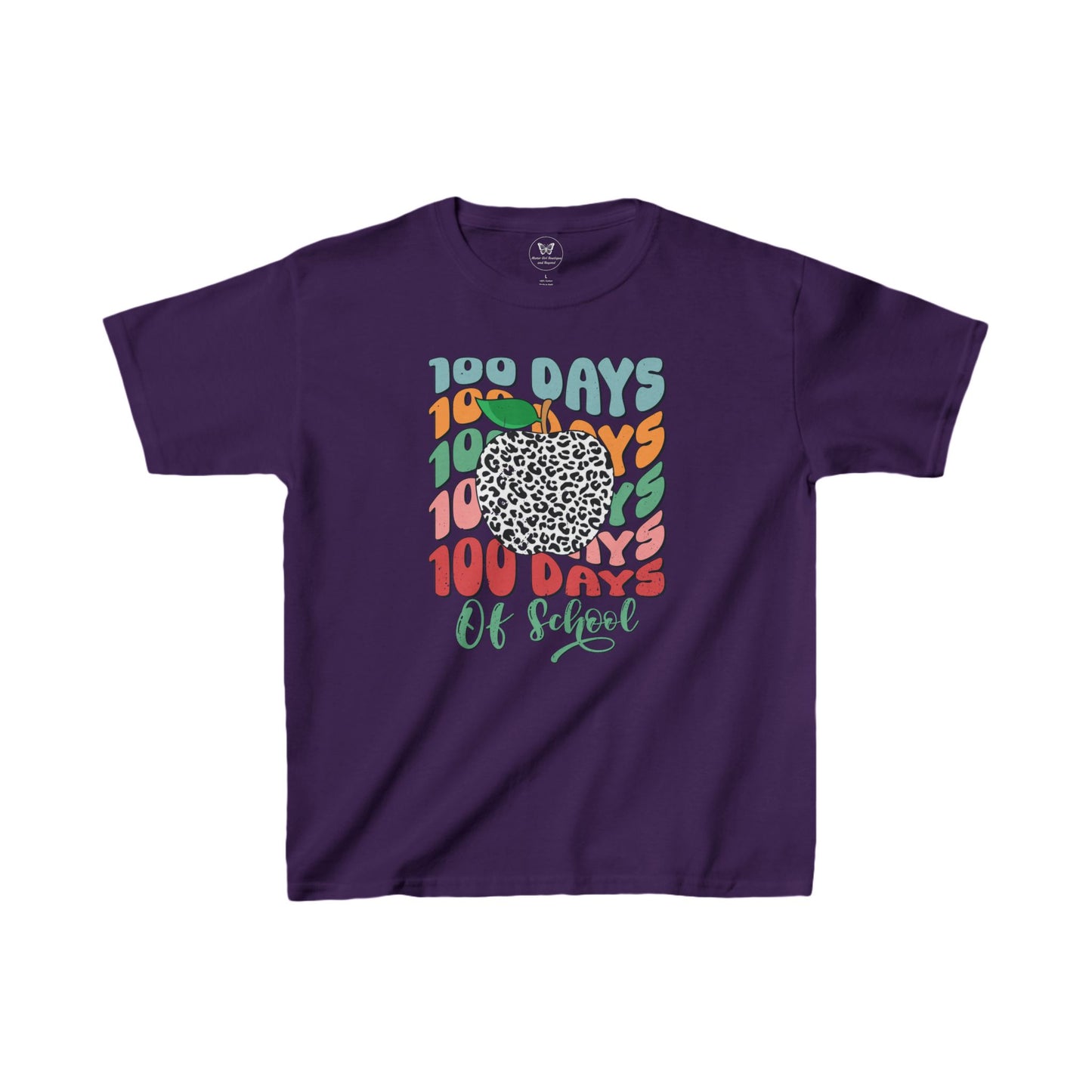 Kid's Tee - 100 days of school animal print apple