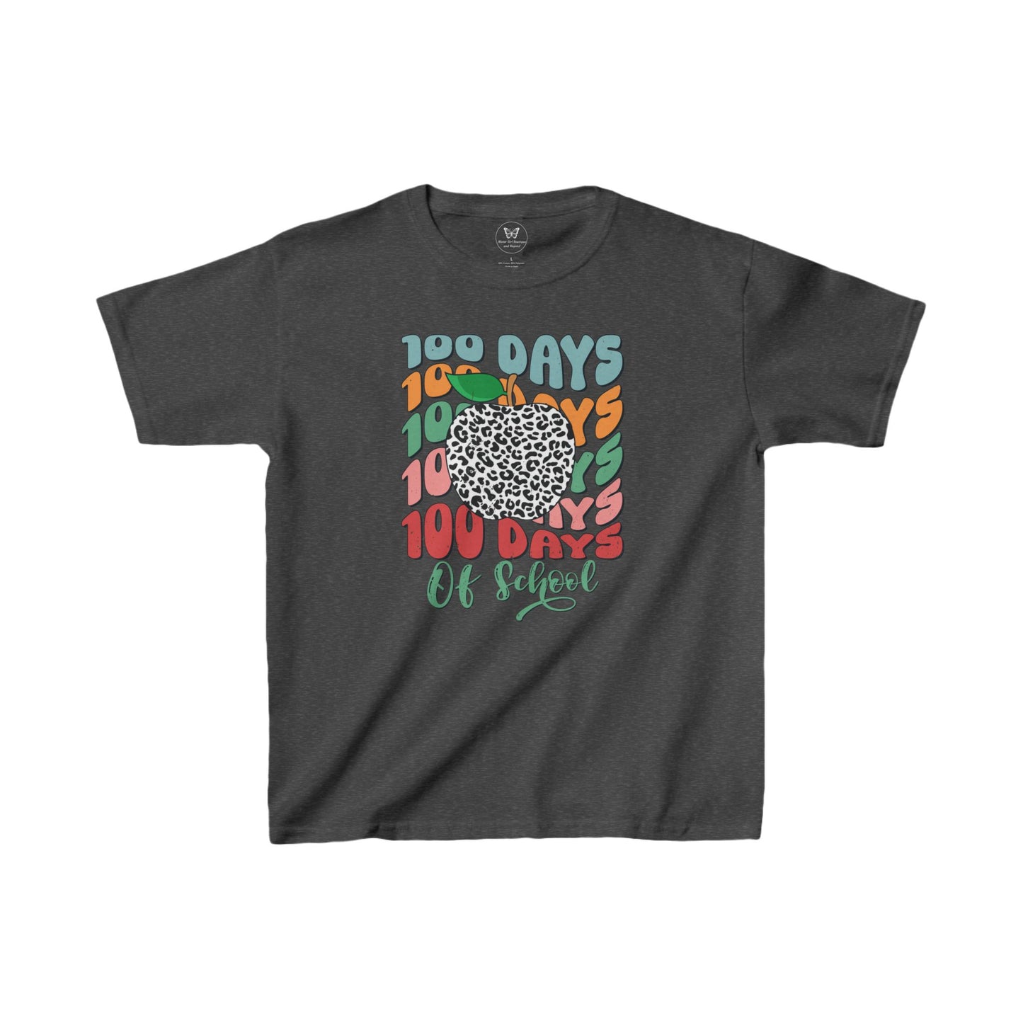 Kid's Tee - 100 days of school animal print apple