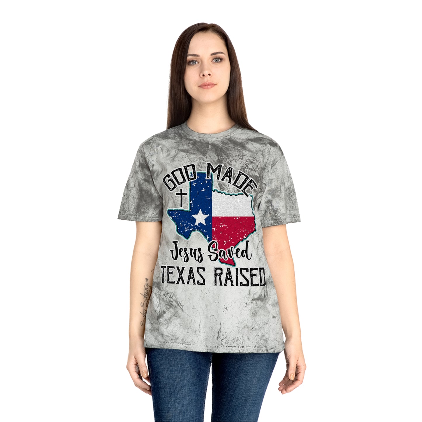 Unisex Color Blast T-Shirt - Texas Raised Jesus saved God made