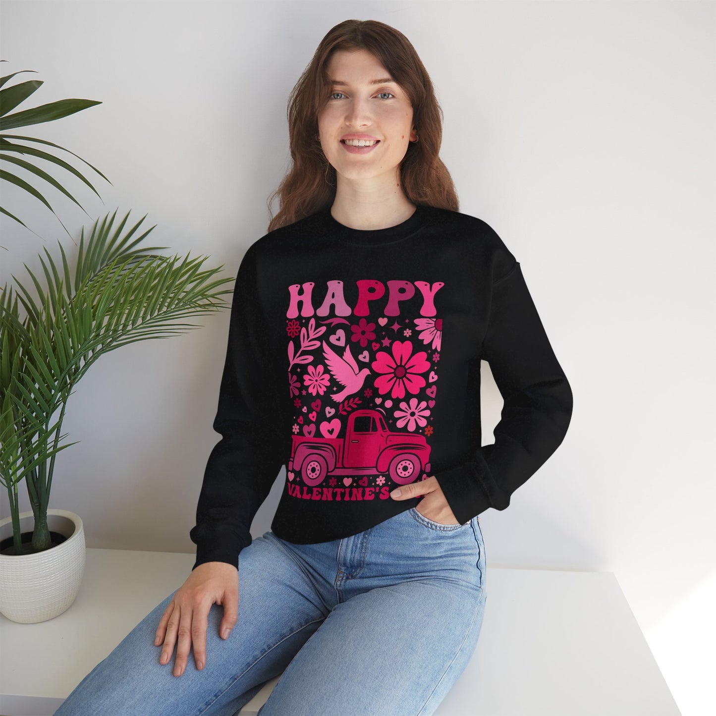 Boho Happy Valentine's Day Pickup Truck Unisex Sweatshirt