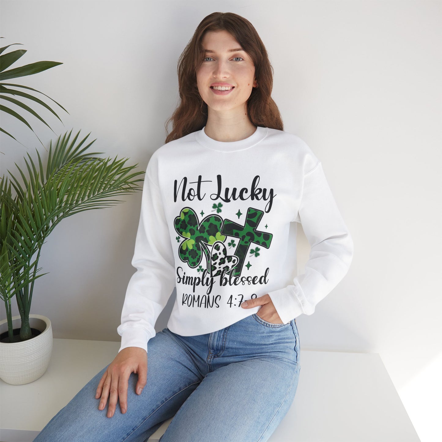 Unisex Sweatshirt - "Not lucky Just Blessed" Romans 4:7-8 - Motor Girl Boutique