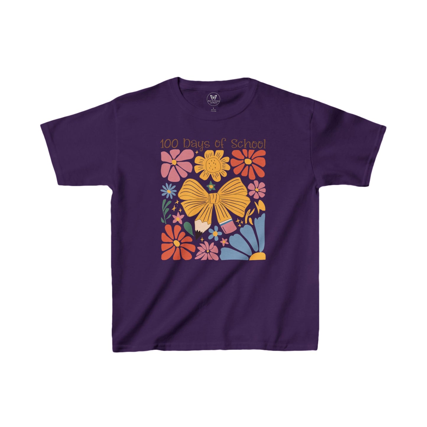 Kid's Tee - 100 Days of School Boho flowers and Pencil Bow