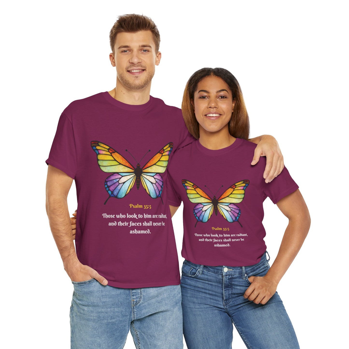 Psalm 35:5 Stained-Glass Butterfly Christian Tee