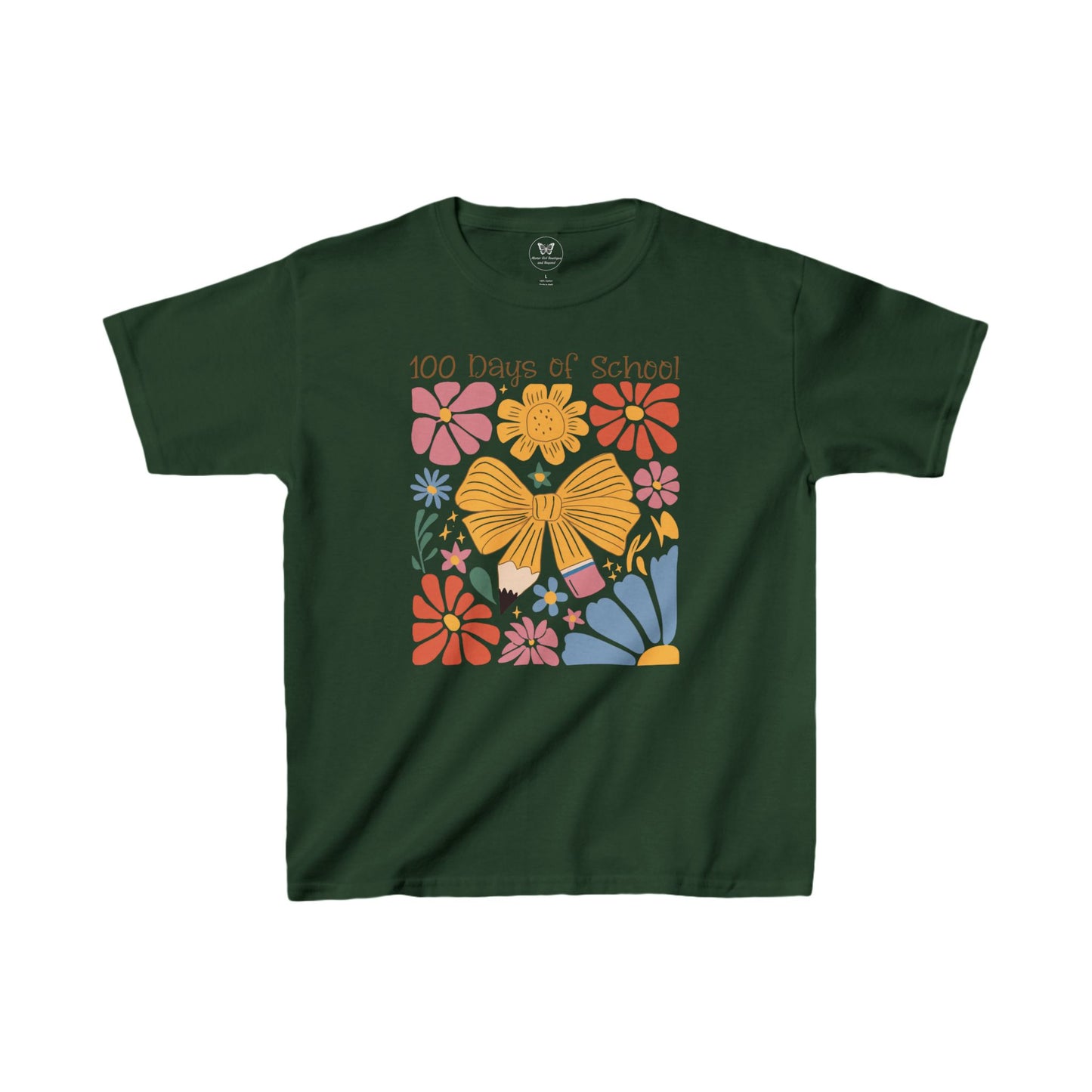 Kid's Tee - 100 Days of School Boho flowers and Pencil Bow