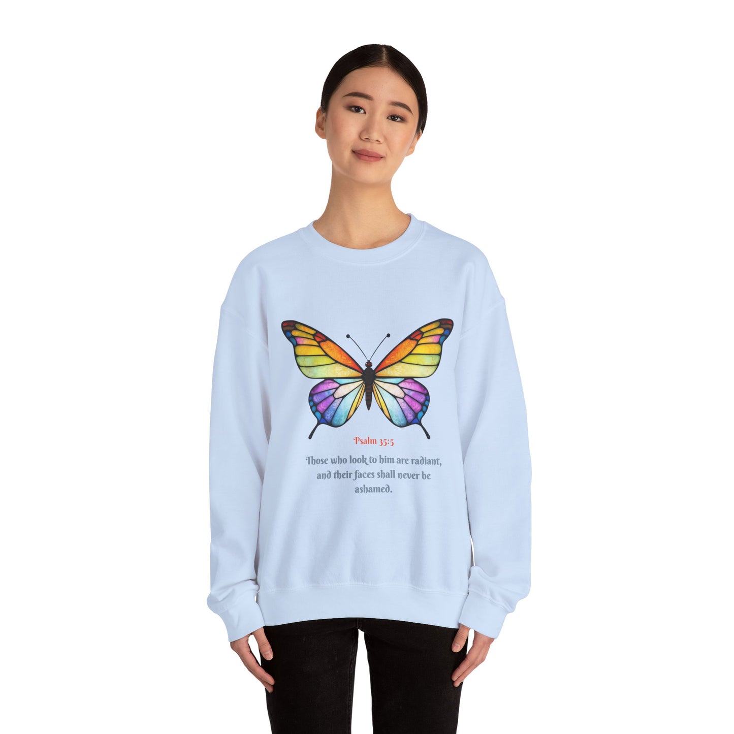 Psalm 35:5 Stained-Glass Butterfly Christian Sweatshirt