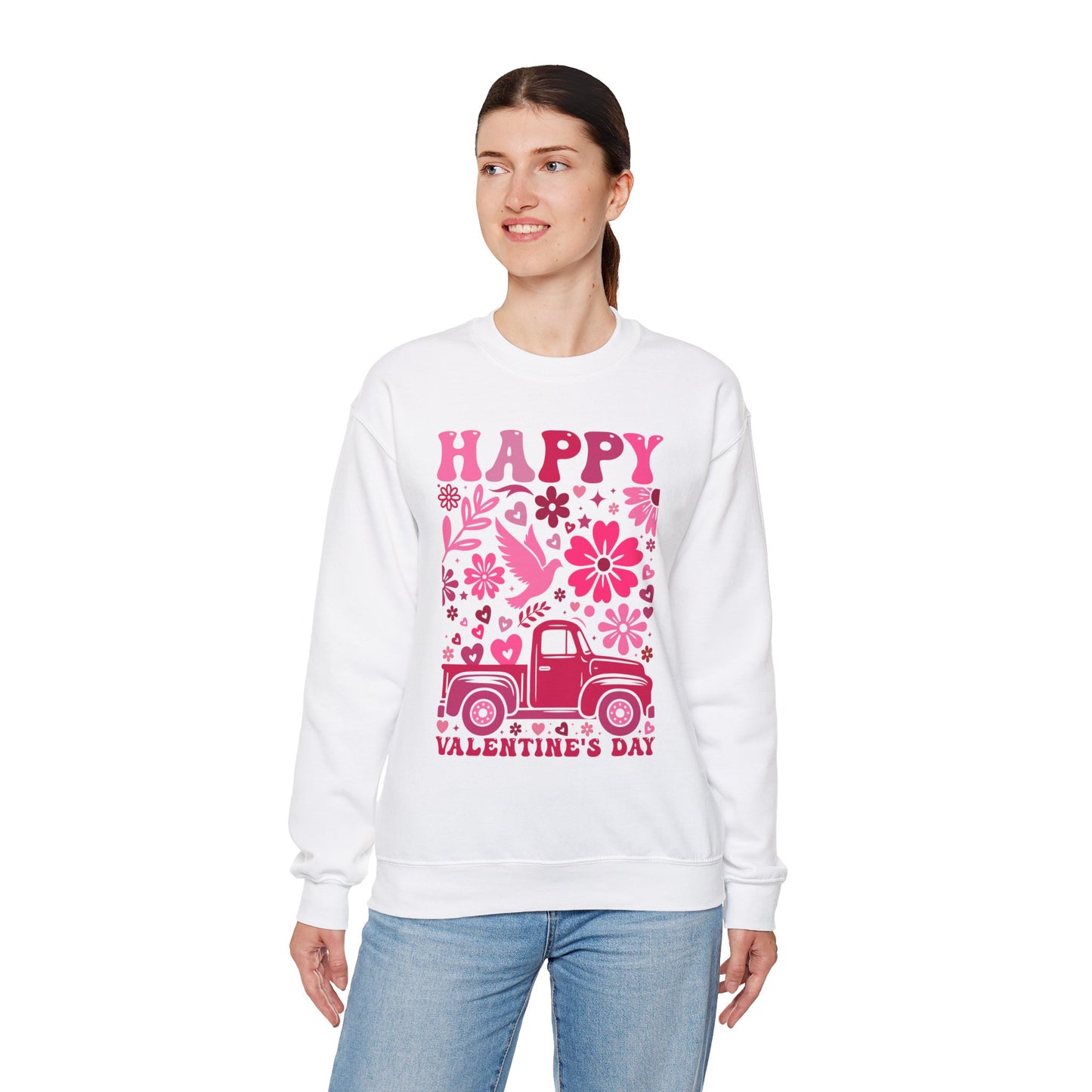 Boho Happy Valentine's Day Pickup Truck Unisex Sweatshirt