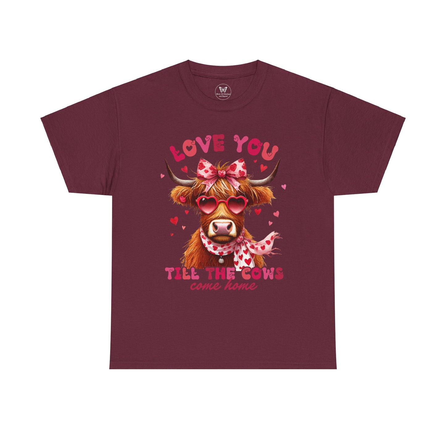 Love you till the cows come home Highland Cow Valentine Tee