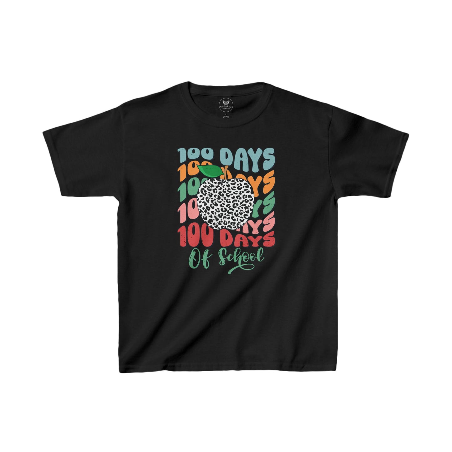 Kid's Tee - 100 days of school animal print apple