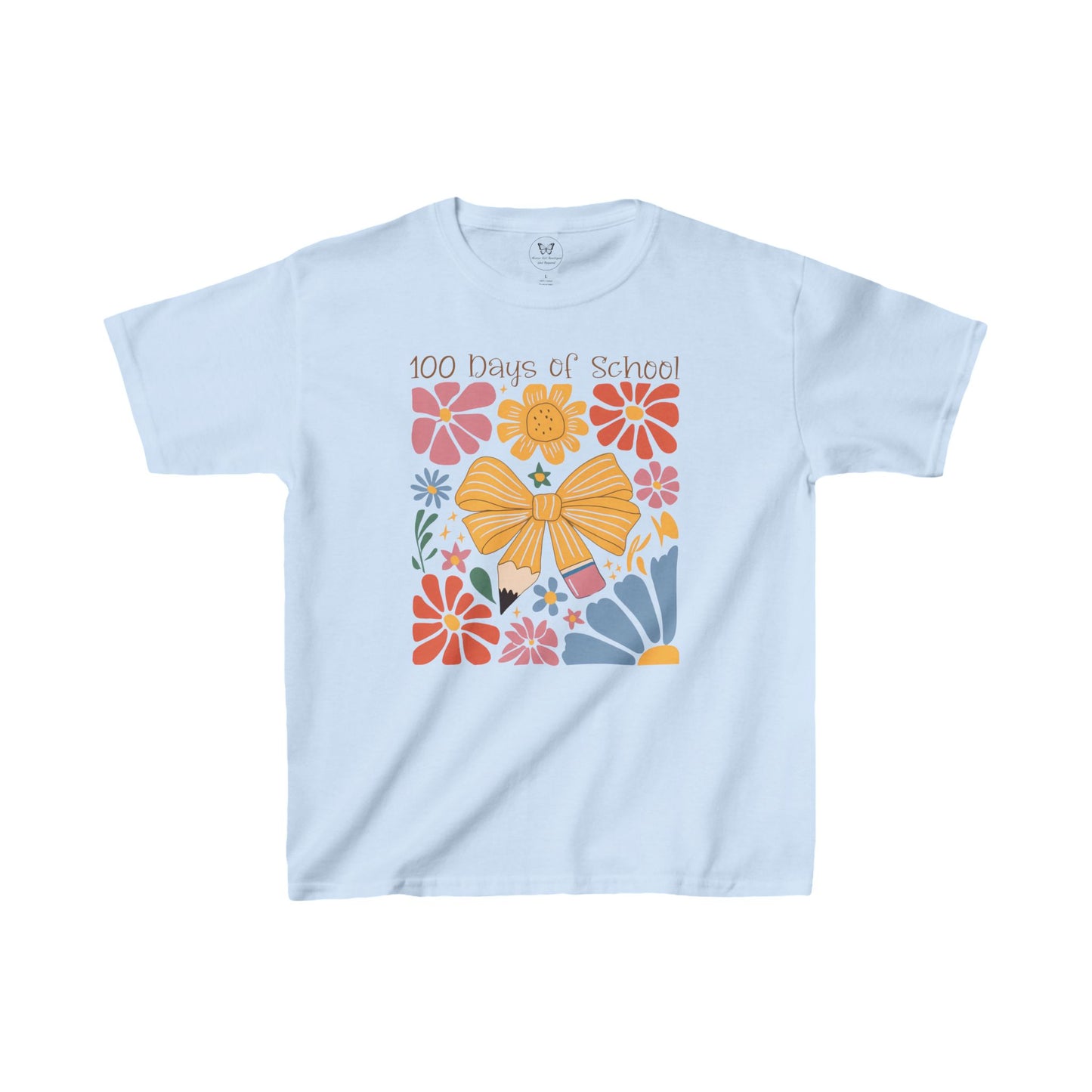 Kid's Tee - 100 Days of School Boho flowers and Pencil Bow