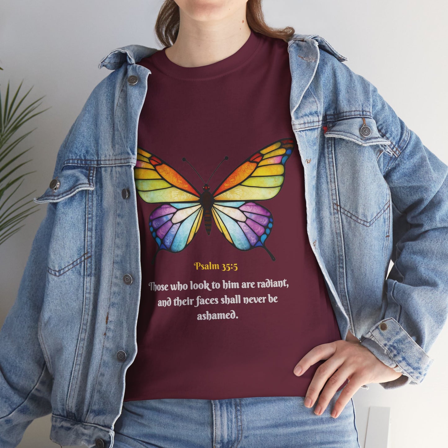 Psalm 35:5 Stained-Glass Butterfly Christian Tee