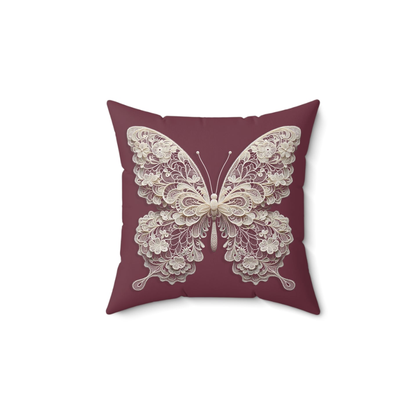 Square Pillow - Lace Butterfly on Burgundy