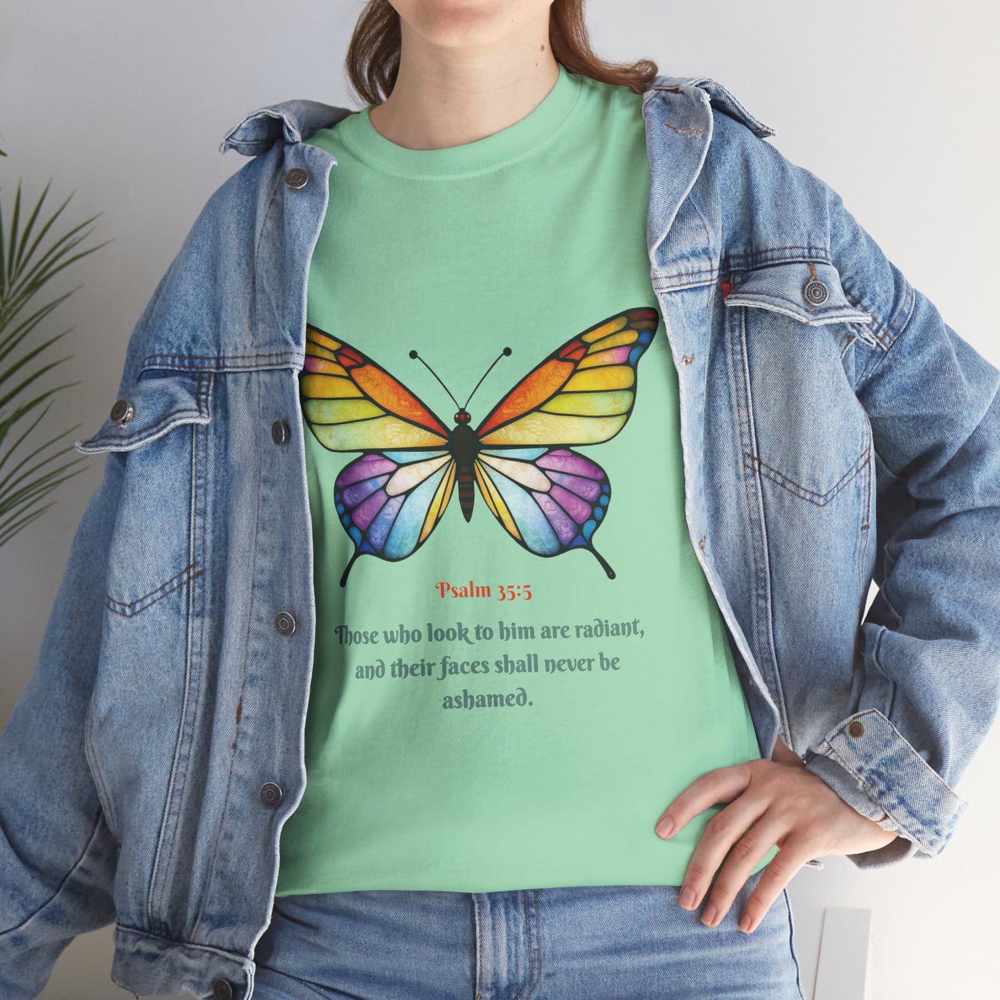 Psalm 35:5 Stained-Glass Butterfly Christian Tee