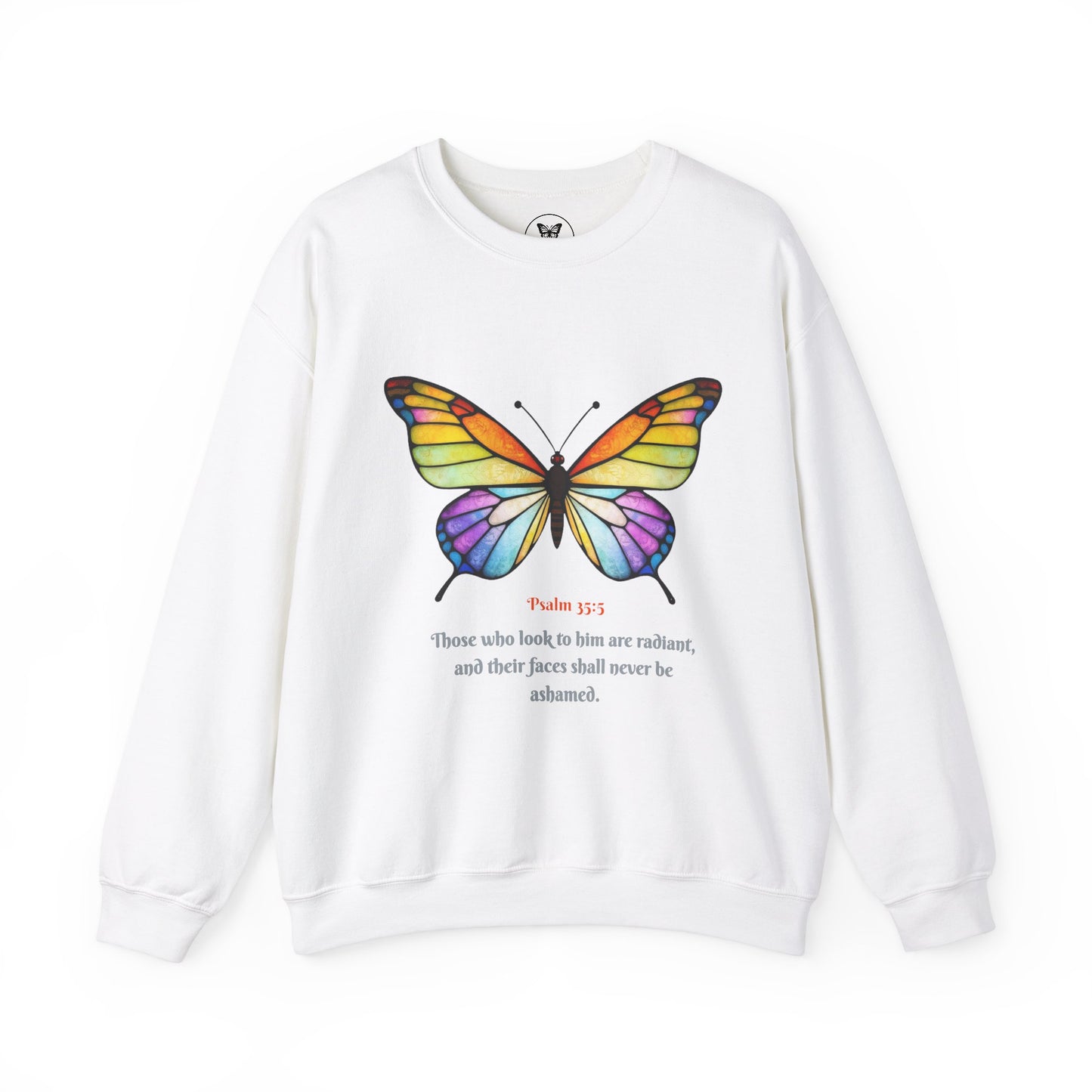 Psalm 35:5 Stained-Glass Butterfly Christian Sweatshirt