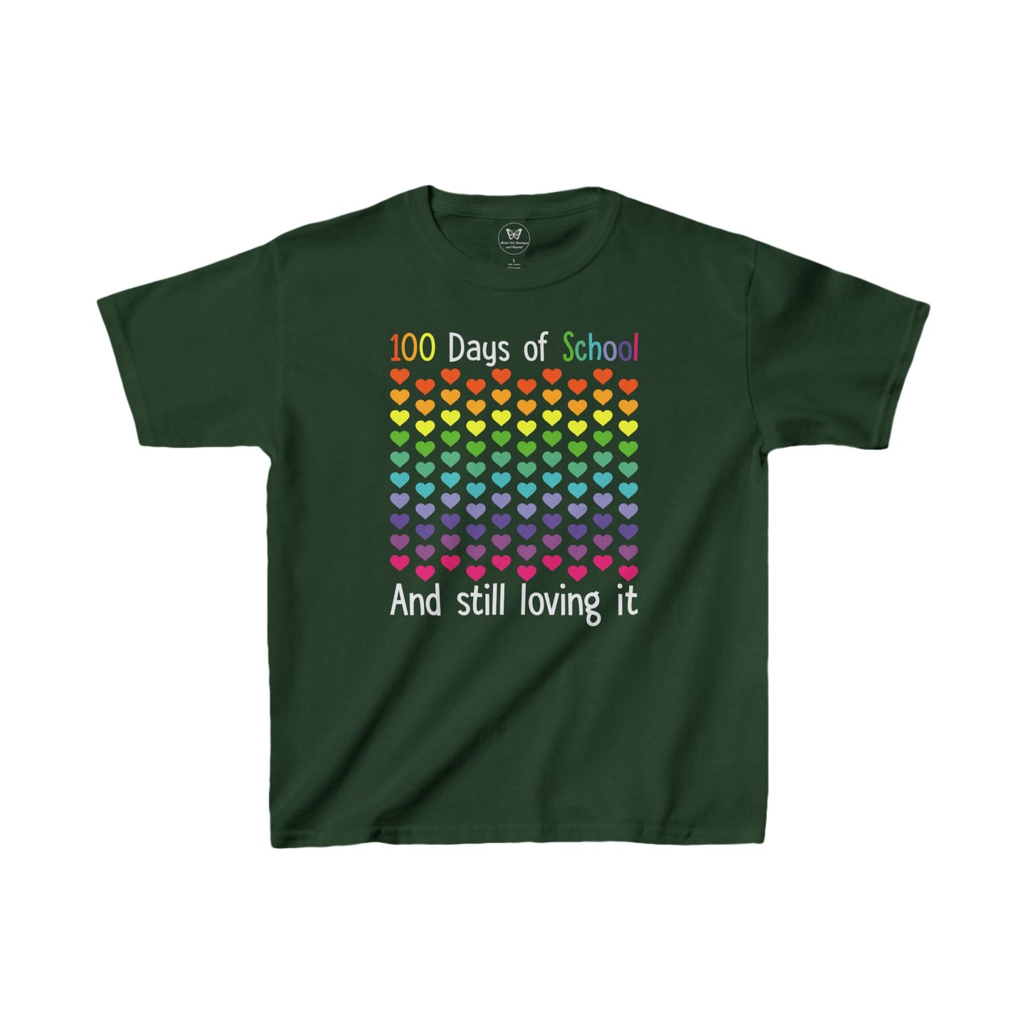 Kid's Tee - 100 days of school and still loving it rainbow heart pattern