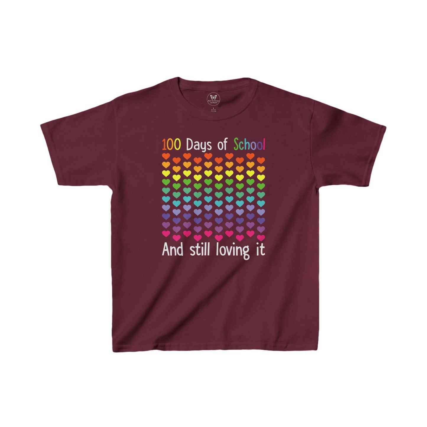 Kid's Tee - 100 days of school and still loving it rainbow heart pattern