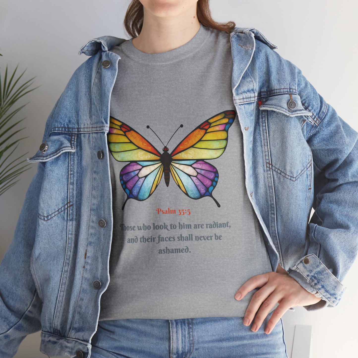 Psalm 35:5 Stained-Glass Butterfly Christian Tee