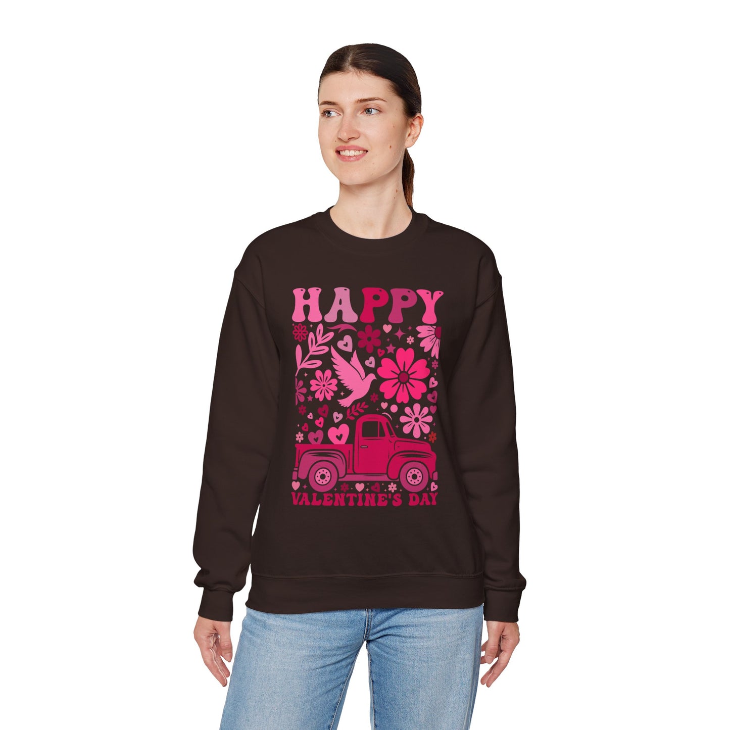 Boho Happy Valentine's Day Pickup Truck Unisex Sweatshirt