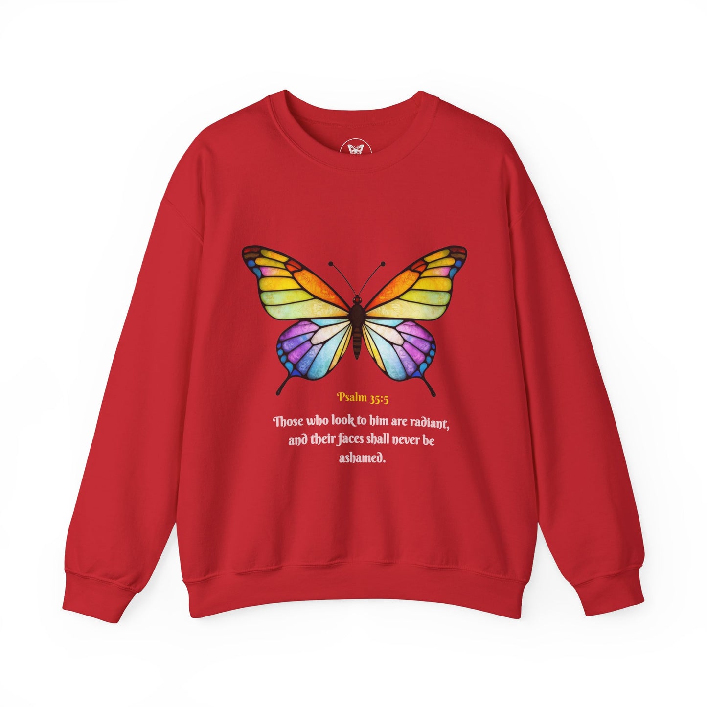 Psalm 35:5 Stained-Glass Butterfly Christian Sweatshirt