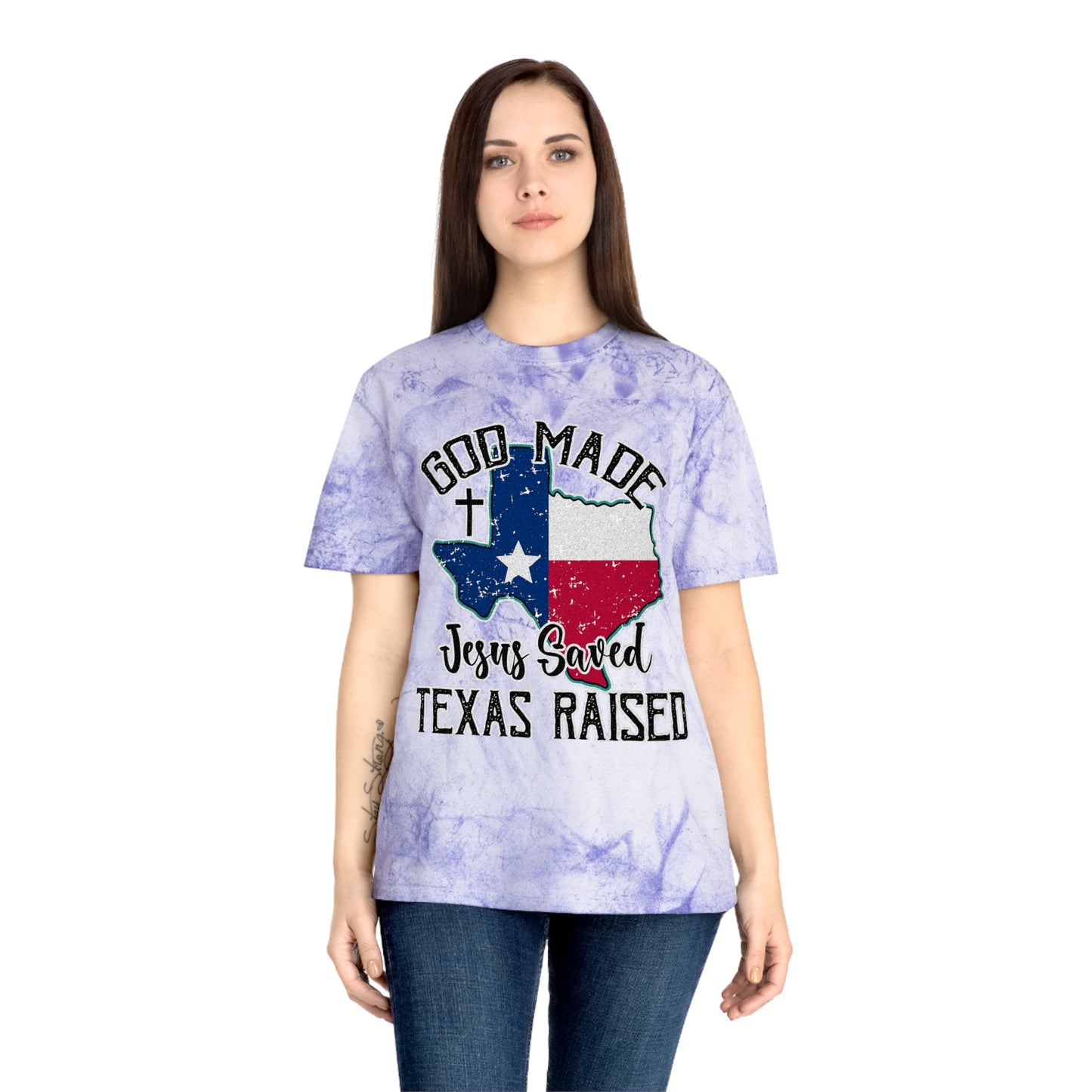 Unisex Color Blast T-Shirt - Texas Raised Jesus saved God made