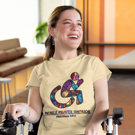 Christian Unisex Tee - Mobile Prayer Warrior Wheelchair Philippians 4:5-7 Tee