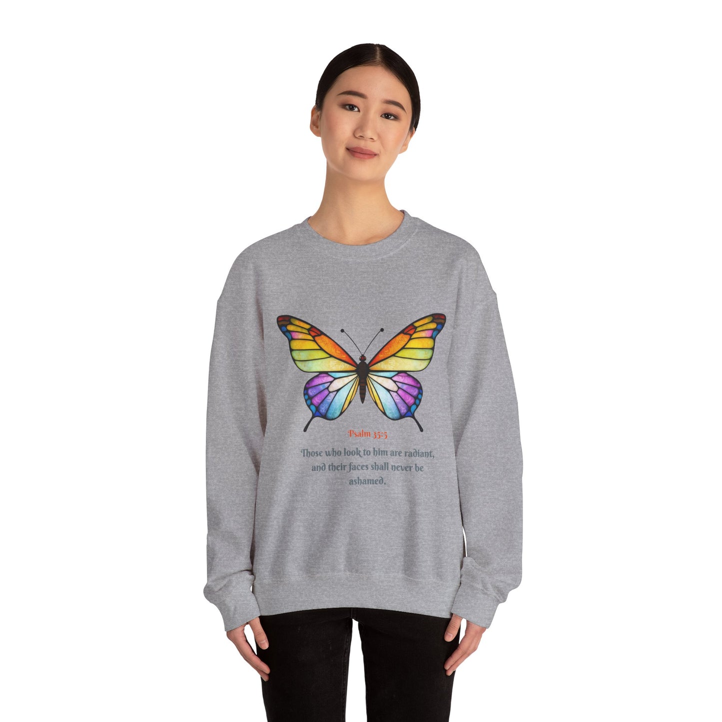 Psalm 35:5 Stained-Glass Butterfly Christian Sweatshirt