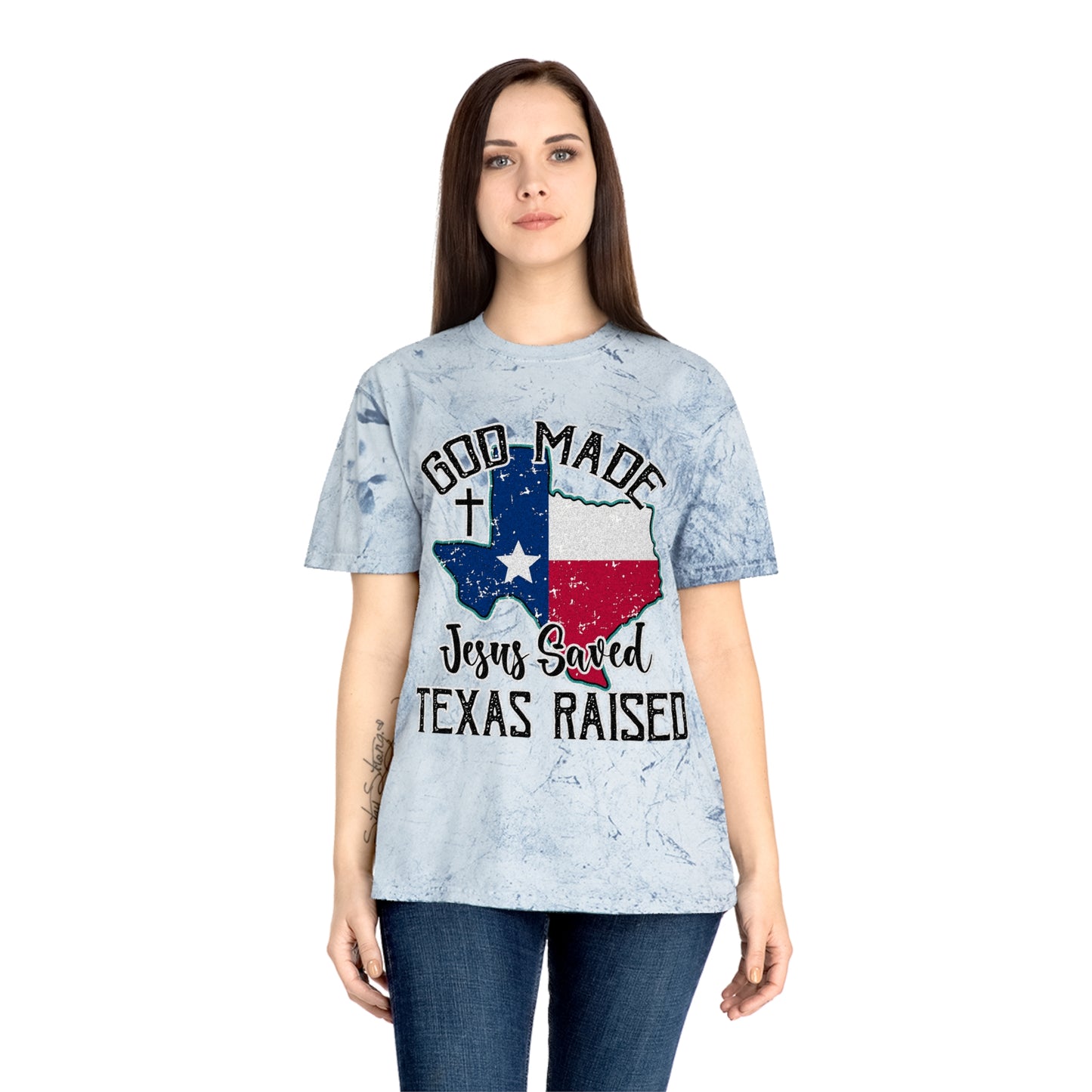 Unisex Color Blast T-Shirt - Texas Raised Jesus saved God made