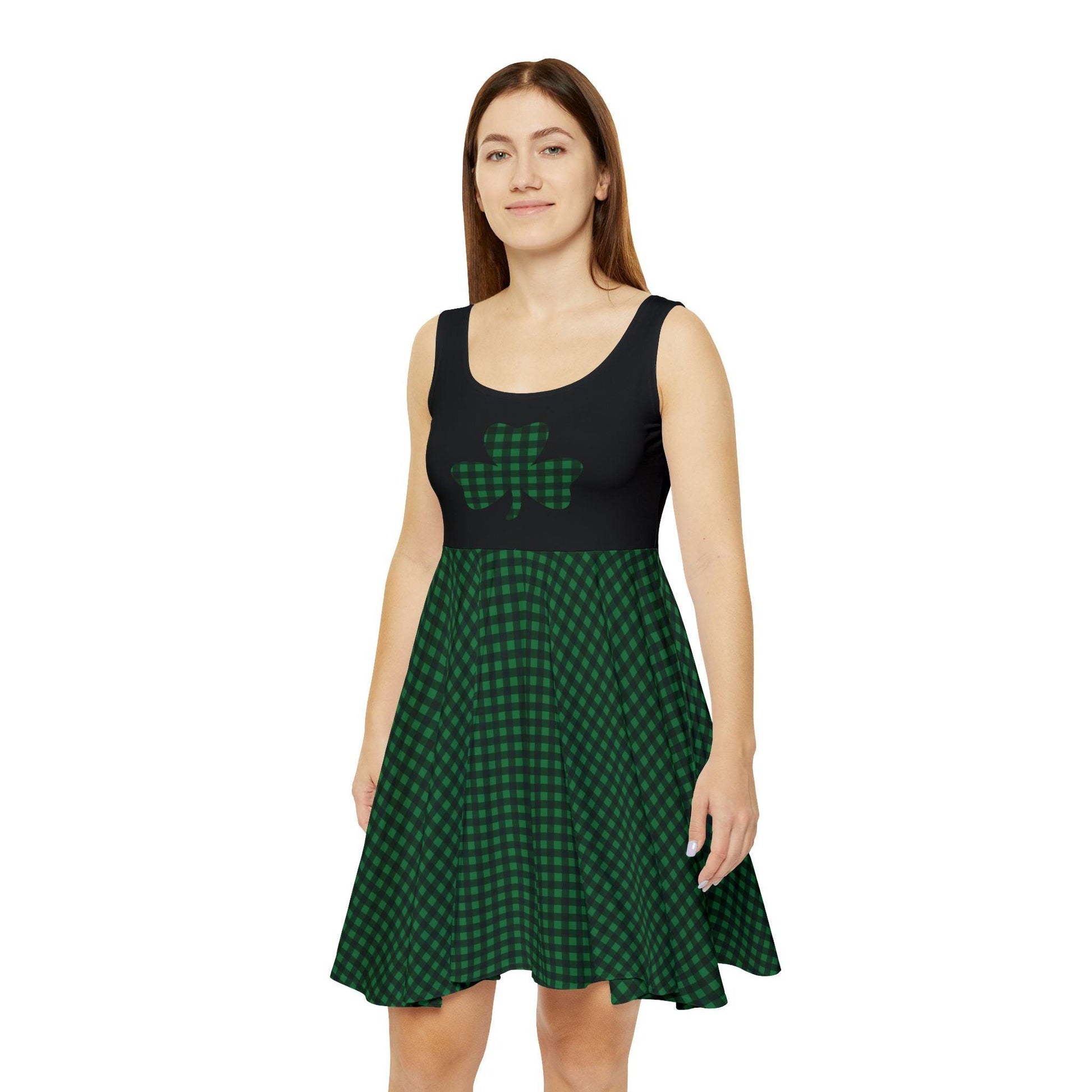 Skater Dress - Green and Black Plaid Shamrock - Motor Girl Boutique