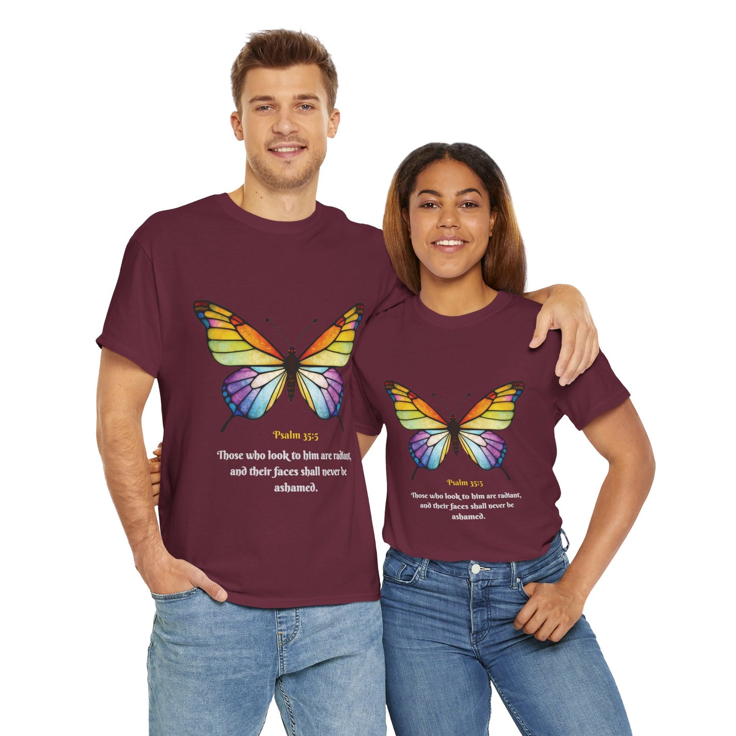 Psalm 35:5 Stained-Glass Butterfly Christian Tee