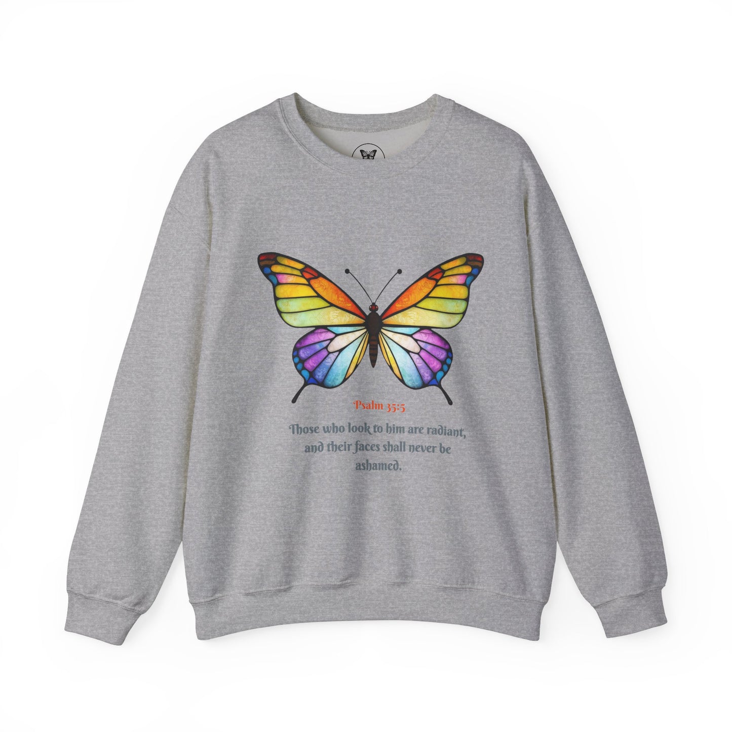 Psalm 35:5 Stained-Glass Butterfly Christian Sweatshirt