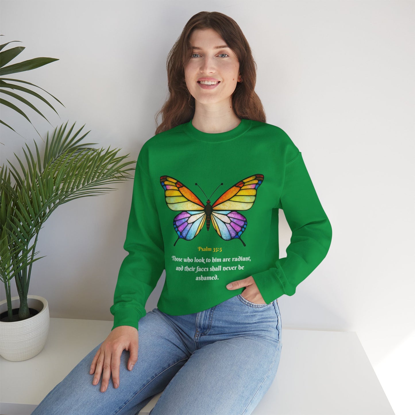 Psalm 35:5 Stained-Glass Butterfly Christian Sweatshirt