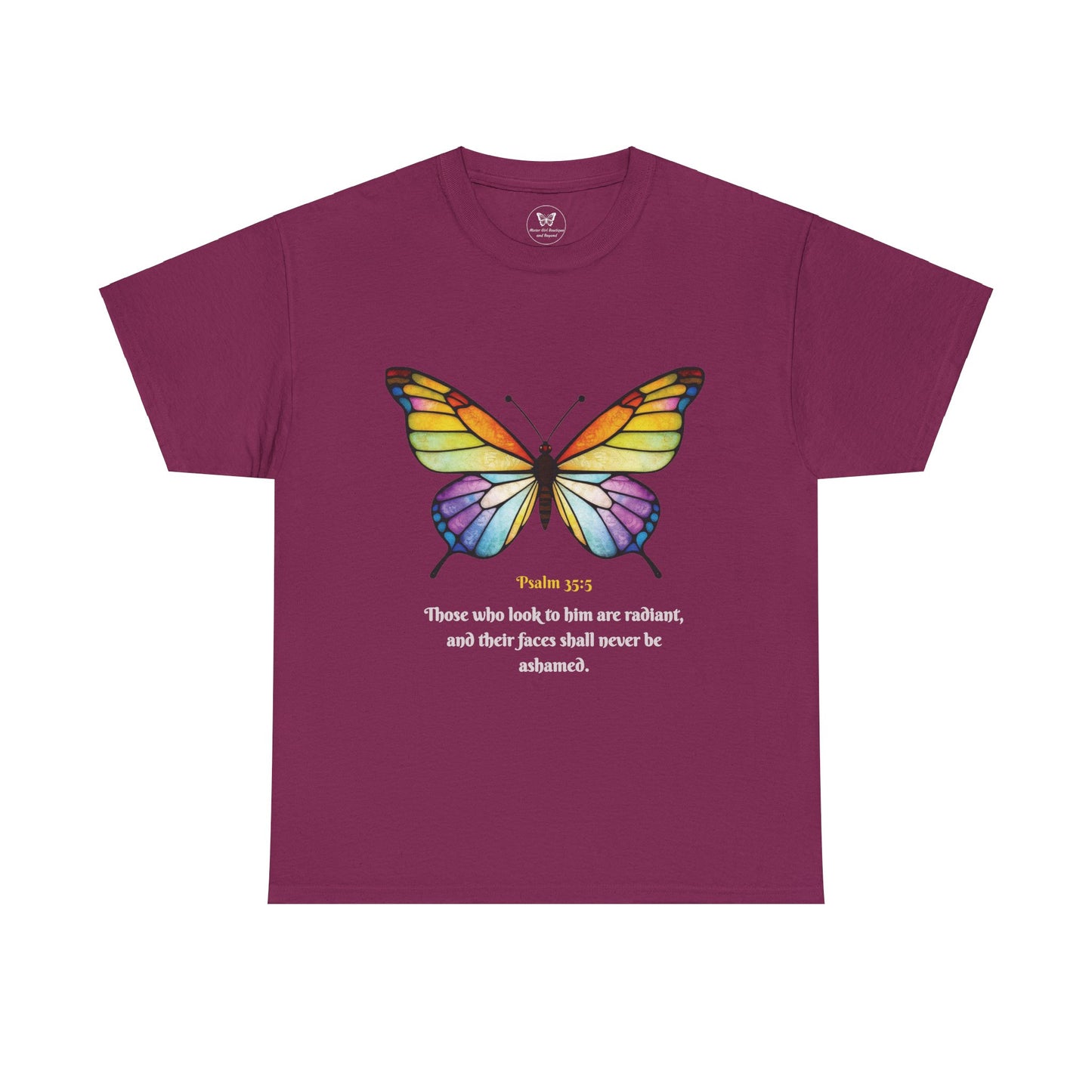 Psalm 35:5 Stained-Glass Butterfly Christian Tee