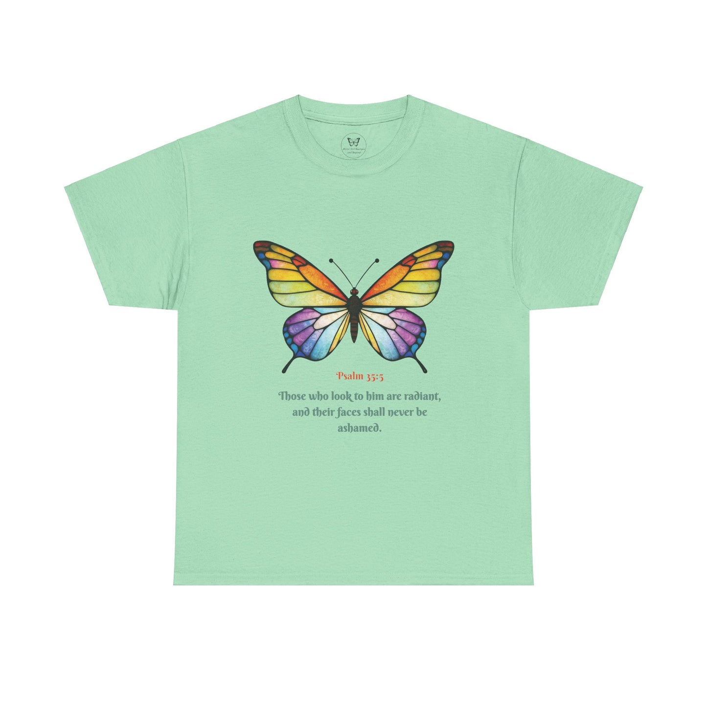 Psalm 35:5 Stained-Glass Butterfly Christian Tee