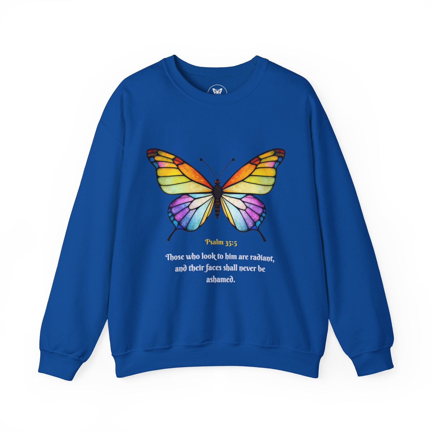 Psalm 35:5 Stained-Glass Butterfly Christian Sweatshirt