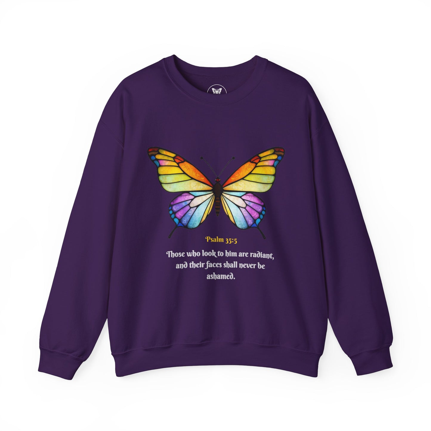 Psalm 35:5 Stained-Glass Butterfly Christian Sweatshirt