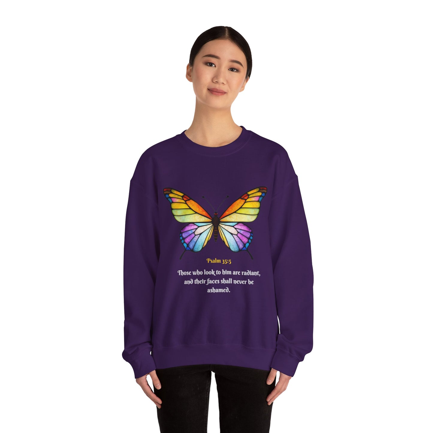 Psalm 35:5 Stained-Glass Butterfly Christian Sweatshirt